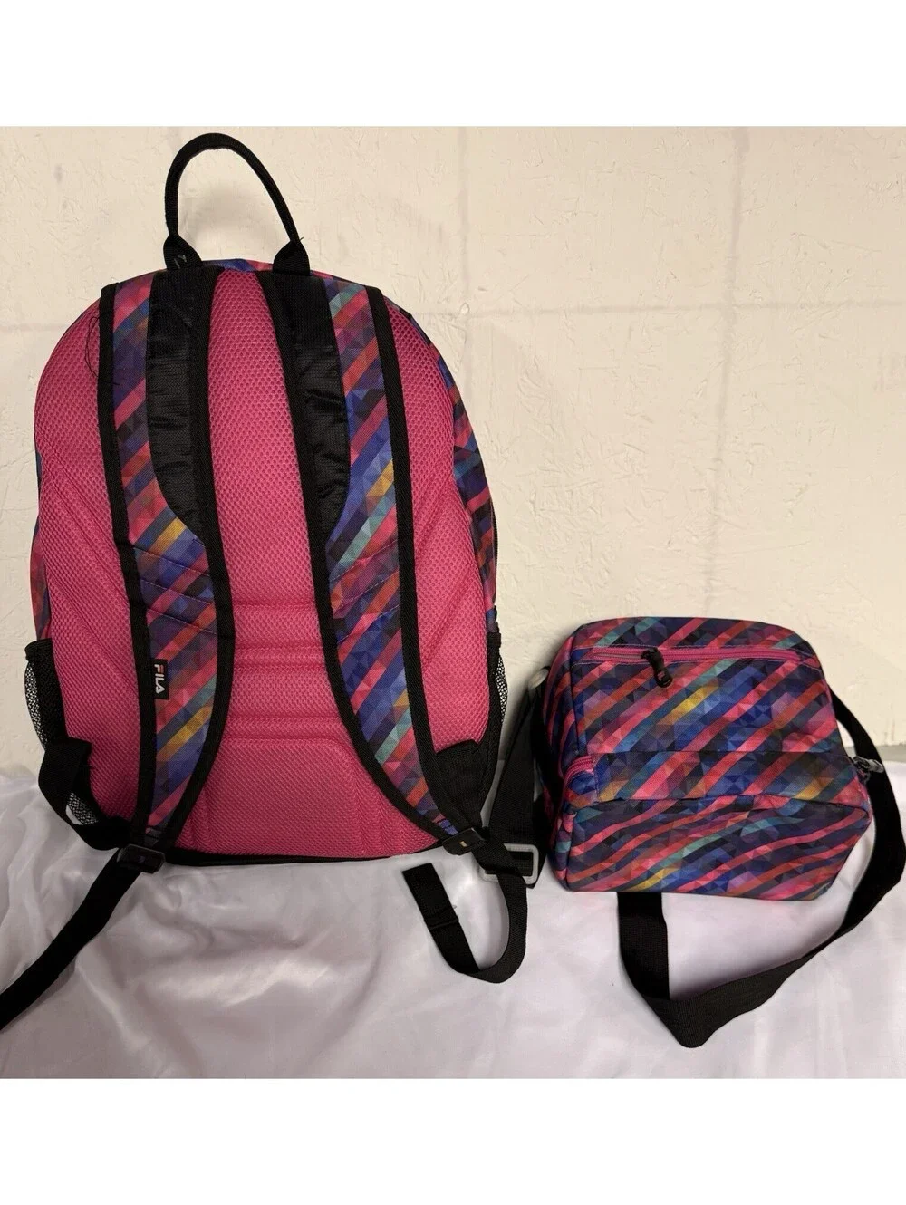 Filatech Multicolor Geometric Backpack with Insulated Lunch Bag Set